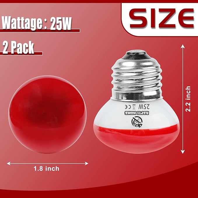 Infrared Reptile Heat Lamp, UVA Red Heat Light Bulb 25W, 2 Pack Reptile Heat Bulb, Infrared Basking Spot Light for Snake, Leopard Gecko, Turtle, Lizard