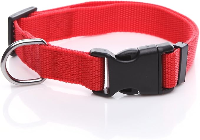 Adjustable Nylon Dog Collar, pet Collar 1 Inch 3/4 Inch 5/8 Inch Wide, for Large Medium Small Dogs（3/4 Inch, Red）