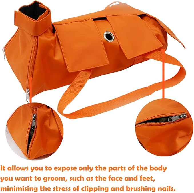 Kukaster Pet Cat’s Restraint Bag for Claw Care Nail Trimming Anti-Scratching Grooming Bag for Cats Medical Examination(Orange-m)