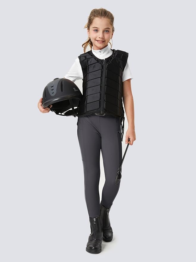 FitsT4 Sports Girls Riding Pants Full Seat Kids Equestrian Breeches Stretchy Youth Horse Schooling Tights Zipper Pockets