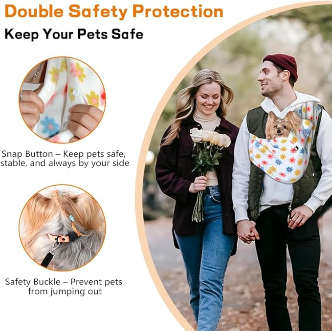 Dog Carrier Sling,Indoor Comfort Adjustable Cat Sling Carrier,with Front Pocket and Seat Belt Dog Carriers for Small Dogs Machine Washable,Suitable for Family Outdoor Use (Large, Daisy)