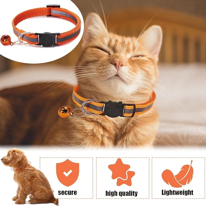 6-Pack Reflective Cat Collars with Bell – Breakaway Safety Nylon Kitten Collars, Adjustable Pet Collars with Charming Bells, Mixed Colors in one Package.