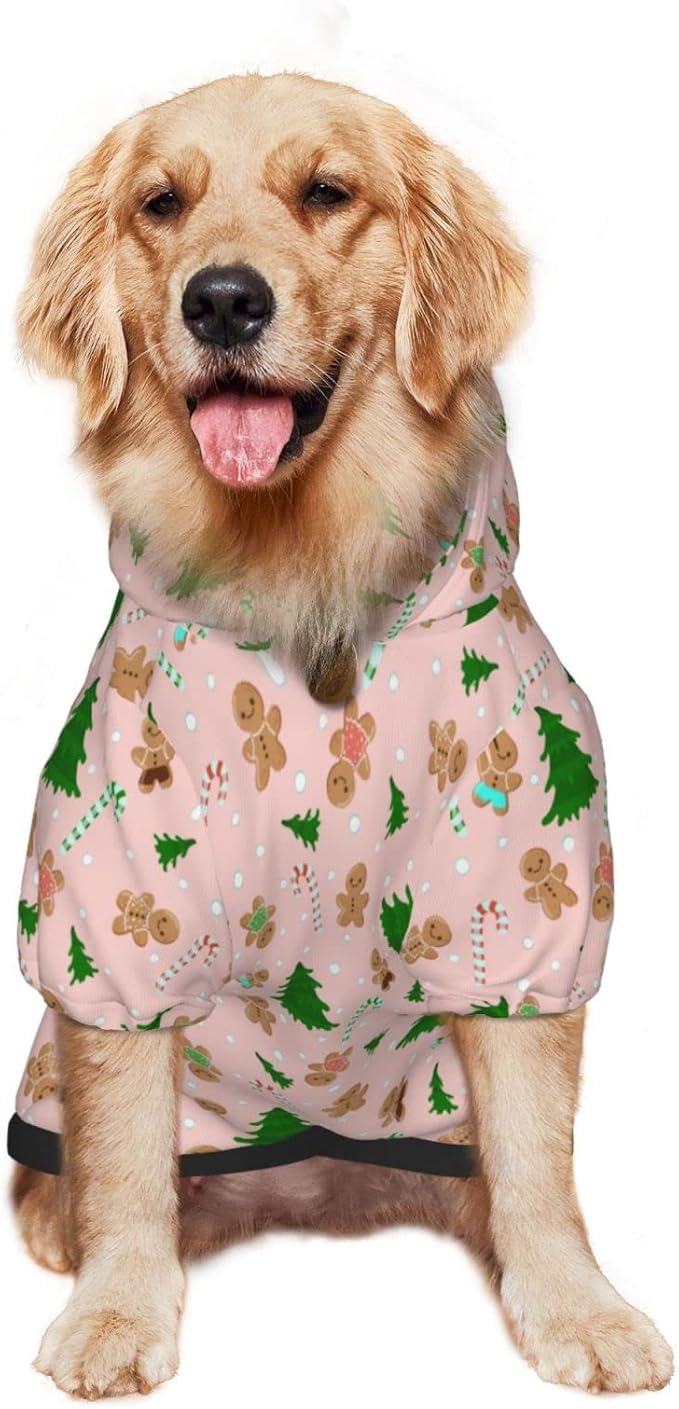 Christmas Gingerbread Men Hoodie,Christmas Cosplay Dog Clothes with Pocket and Hat Winter Clothes Sweaters Xx-Large