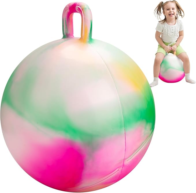 INPODAK Hopper Ball 22 Inch Bouncy Ball with Handle for Kids, Hippity Hop Jumping Bounce Hopping Toy for Boys Girls Ages 7-12 with Pump and Gift Box Great Gift for Birthday Holiday (Pink)