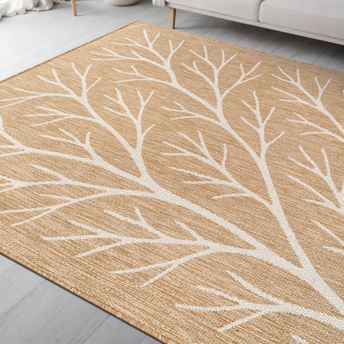 Washable Indoor Outdoor Rug 5x7 Modern Area Rugs Branch Pattern Non Shedding Waterproof Easy Clean Patio Deck Porch Living Room Bedroom Garden RV (35 Sq Ft)