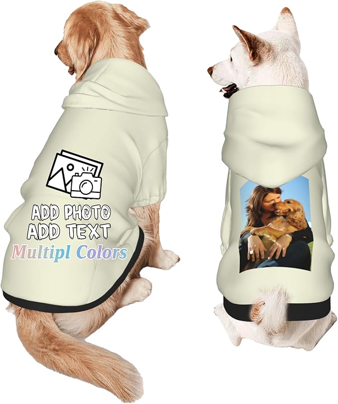 Custom Dog Hoodie Add Your Design Soft & Warm Personalized Photo Text Logo Name Dog Clothes for Puppy Sweatshirt Hooded for Small Medium Large Dogs Girl/Boy Cats LightYellow