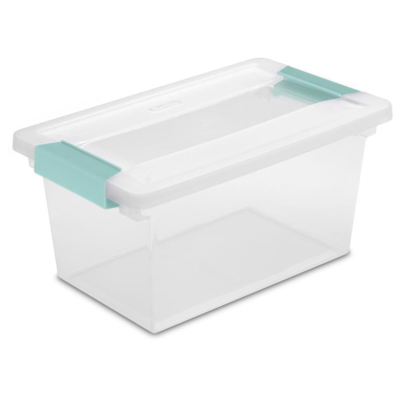 Sterilite 0.9 cu ft Clear Clip Storage Box 5.375 in. H X 6.625 in. W X 11 in. D Stackable 19628604, Pack of 4