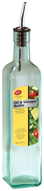 TableCraft Clear Glass/Steel Oil and Vinegar Bottle w/Pourer 16 oz H916