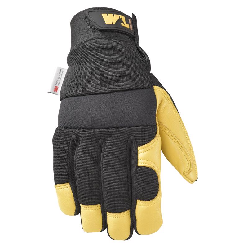 Wells Lamont Men's Saddletan Grain Winter Work Gloves Black/Yellow M 1 pair 3233M