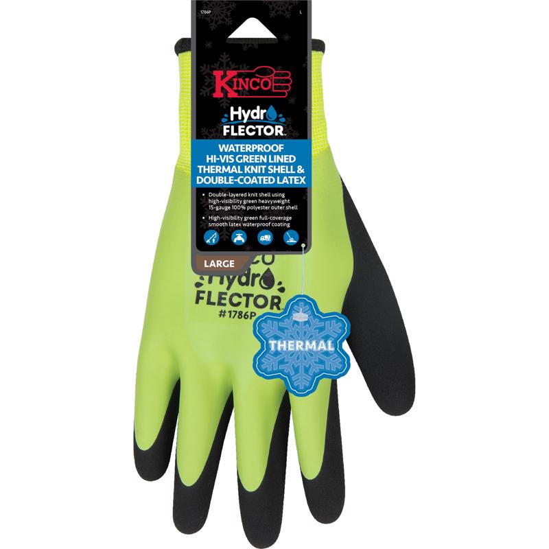 Kinco Hydroflector Men's Knit Wrist Cuff Waterproof Gloves Black/Green XL 1 pair 1786P-XL