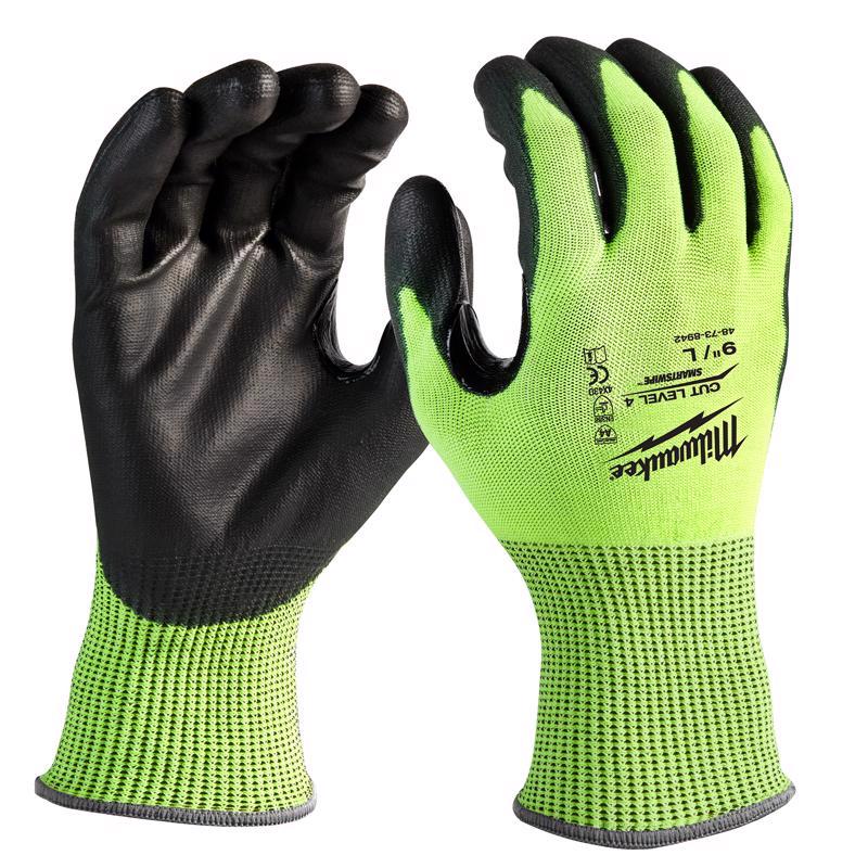 Milwaukee Cut Level 4 Men's Polyurethane Dipped Gloves High-Vis Green L 1 pair 48-73-8942