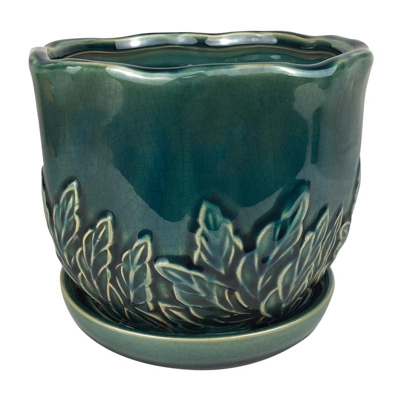Border Concepts 4.25 in. H X 5 in. W Ceramic Sofia Planter Turquoise 530722A, Pack of 6