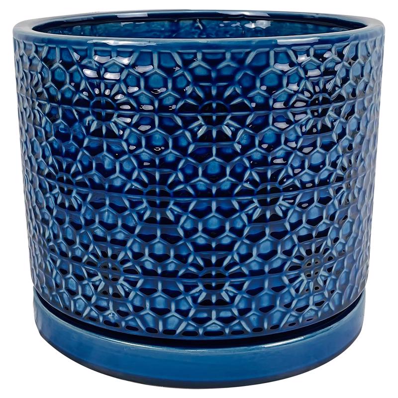 Border Concepts 7.25 in. H X 6.25 in. W X 12 in. D Ceramic Amelia Planter Blue 533334