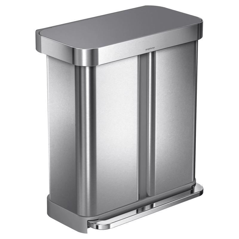 Simplehuman 58 L Metallic Silver Plastic/Stainless Steel Dual Compartment Trash Can CW2209