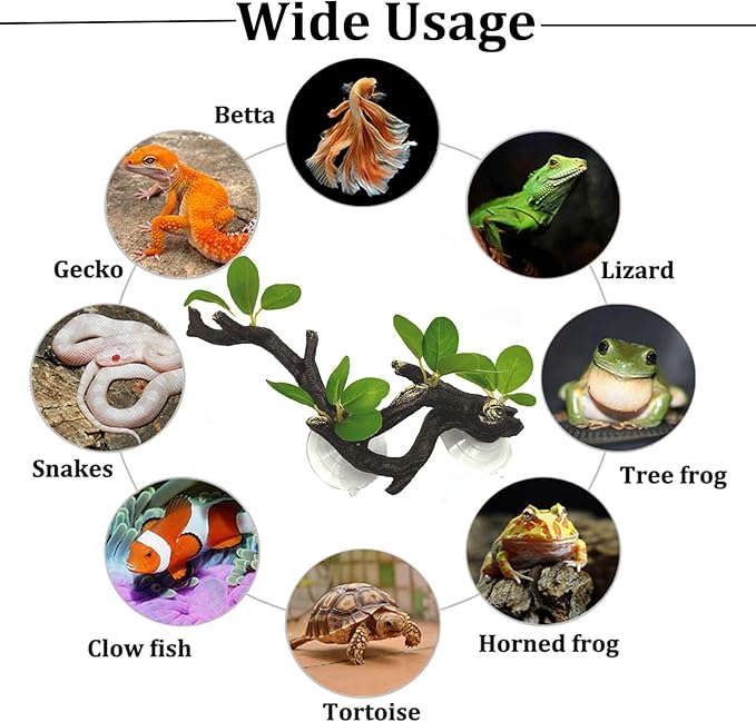 PINVNBY 2 PCS Reptile Corner Branch Terrarium Plant Decoration Branches for Reptiles with Suction Cup for Amphibian Lizard Snake Climbing Ornament
