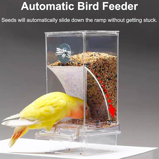 VCEPJH No Mess Bird Feeder with Water Dispenser, Automatic Parrot Feeder Drinker Parakeet Seed Dispenser Food Container with Cage Perch for Lovebirds Conures Budgies Canary Finch (4Pcs)
