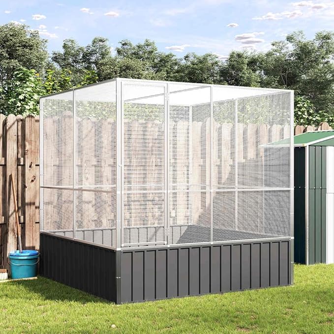 Large Metal Heavy Duty Walk-in Aviary Cage, Ample Activity Space Bird Cage with Lockable Door Also for Chickens and Rabbits, Silver 83.1"x81.5"x83.5" Steel,-511