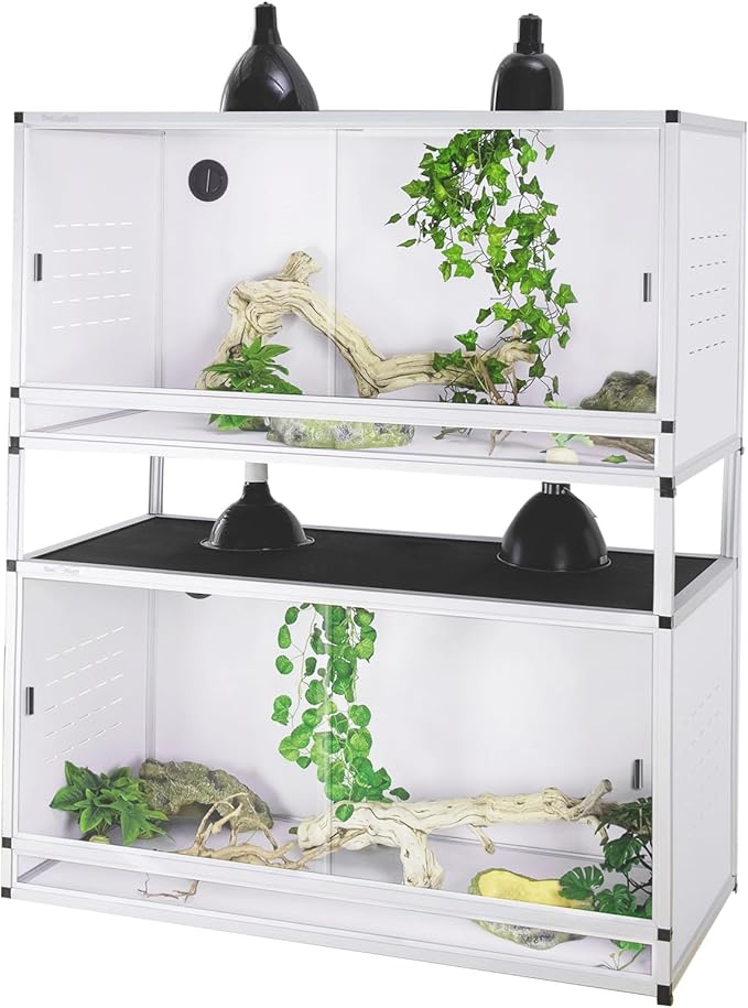 PVC Reptile Enclosure 48 * 24 * 24" Space Efficient Large Reptile Terrarium Habitat 120 Gallon for Bearded Dragon Gecko Lizard Snake, Wide Vivarium with Sliding Doors Lock (2pcs-White Panels)