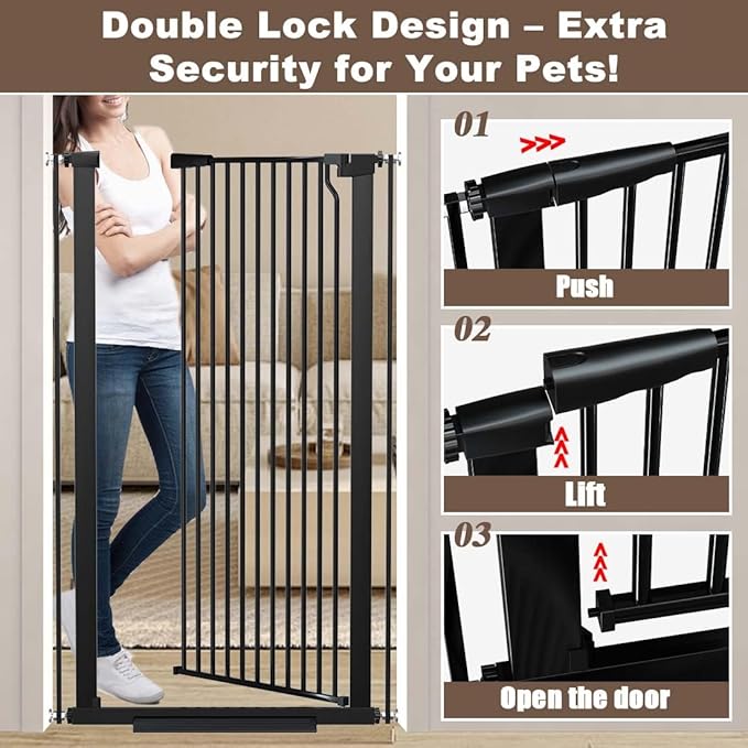 Fairy Baby 51.18" Extra Tall Cat Gate, 29.5"-32.6" Adjustable Width Auto Close Encrypted Tall Pet Dog Gate, Cat Proof Metal Gate Indoor for Doorway Stairs, Pressure Mounted Child Safety Gates, Black