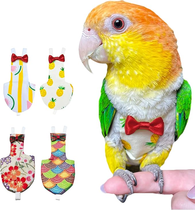 UKJENT Bird Diaper Protective Parrot Nappy - 2 Pack, Reusable Flight Suit with Waterproof Inner Layer, Washable Cute Urine Wet Suit for Cockatiel Monk Parakeet Sun Parakeet Lory(S)