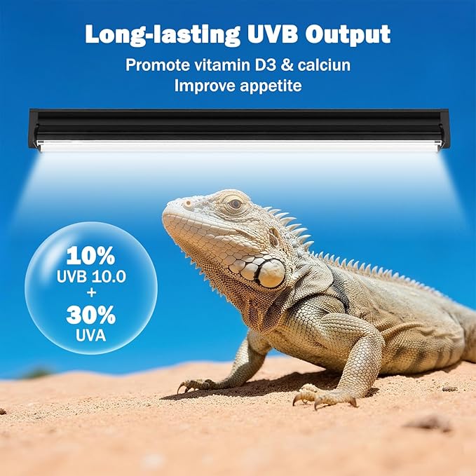T5 10.0 UVB Reptile Light Fixture, T5 UVA UVB Light Tube Lamp Blub 39W 34" for Bearded Dragon, Tortoise,Desert Lizards,Leopard Gecko,Reptile & Amphibian Lamp