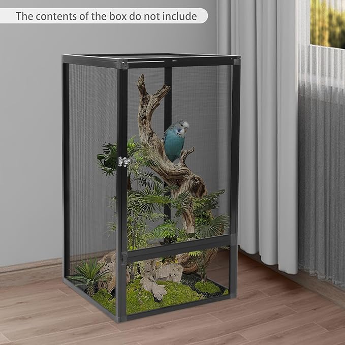Freestanding Reptile Tank Micro Habitat Terrarium Enclosure with Fine Mesh 17.7 x 17.7 x 31.5in Knock-Down Reptile Habitat Tank with Metal Latch for Chameleons Lizards Snakes Birds Tarantulas