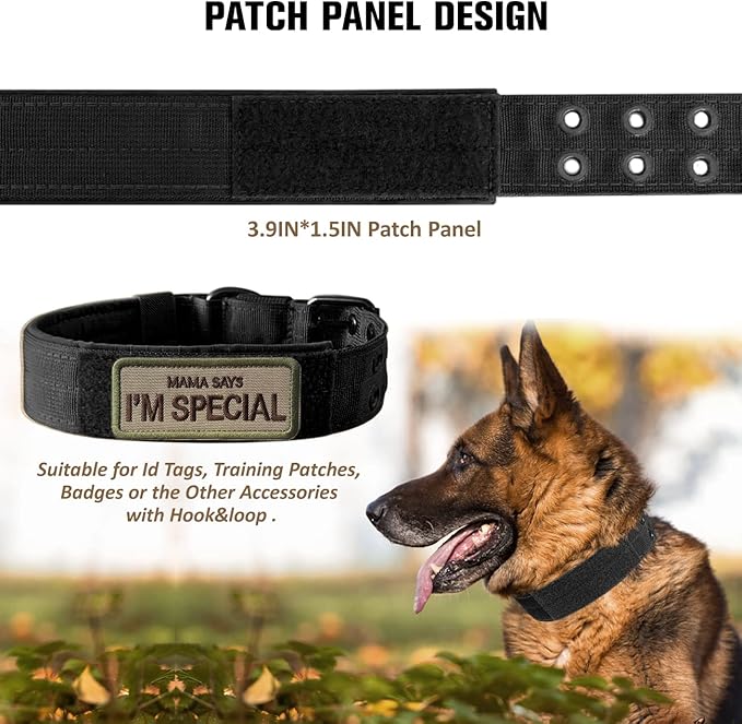 Tactical Dog Collar Military Adjustable Dog Collars Soft Nylon Training Collar with Patch Heavy Duty Metal Buckle Collars for Medium Large Dogs (Blue, XL)