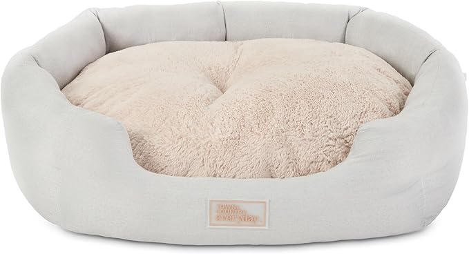 TOWN & COUNTRY EVERYDAY CuddleTown Faux Linen Comfy Cozy Cuddler Pet Bed, Supportive & Calming Egg Crate Foam, Non-Slip Bottom, Machine Washable Cover, Grey, Medium 28"x26"x8"