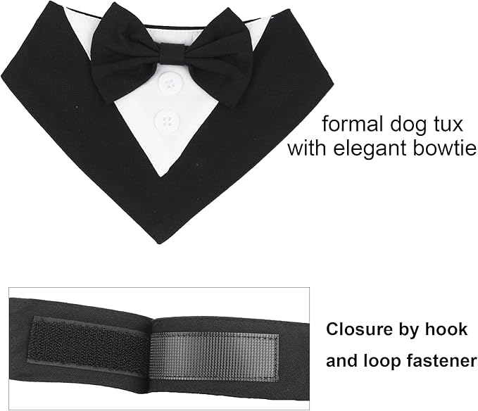 ADOGGYGO Formal Dog Tuxedo, Wedding Dog Bandana Collar with Bowtie, Adjustable Pet Birthday Wedding Tux Outfit for Medium Large Dogs (L, Black)