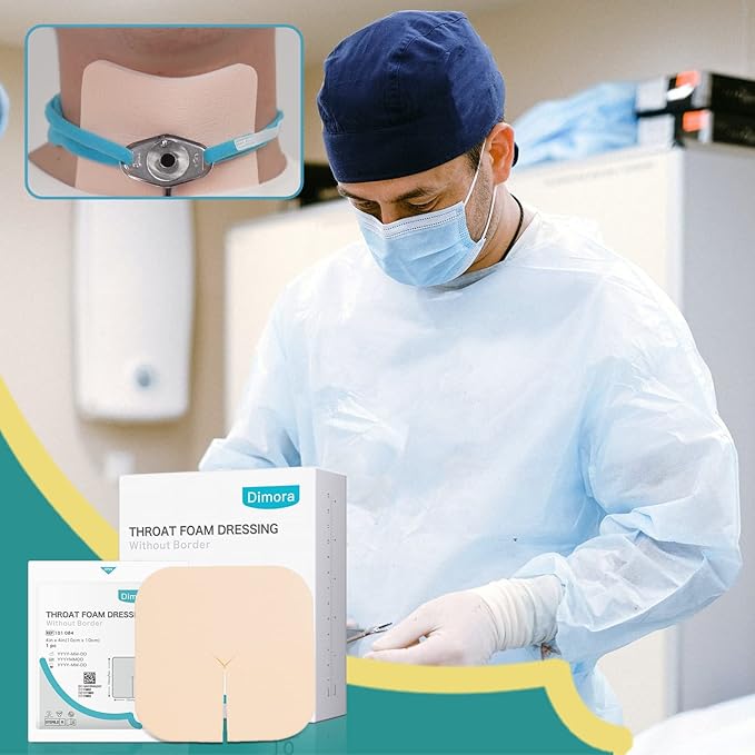Dimora Fenestrated Foam Dressing, Non-Adhesive Tracheo Pads 4"x4" 10 Packs, Hydrophilic Highly Absorbent Soft Wound Dressings, Secure Tubes and Absorb Leakage