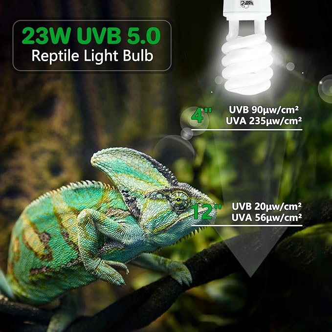LUCKY HERP UVA UVB Reptile Light 5.0, Tropical UVB 100 Compact Fluorescent Lamp, UVB Light for Reptiles 23W, UVA UVB Reptile Light Bulb, UVB Bulb for Reptiles Chameleons Lizards Tortoises Snakes