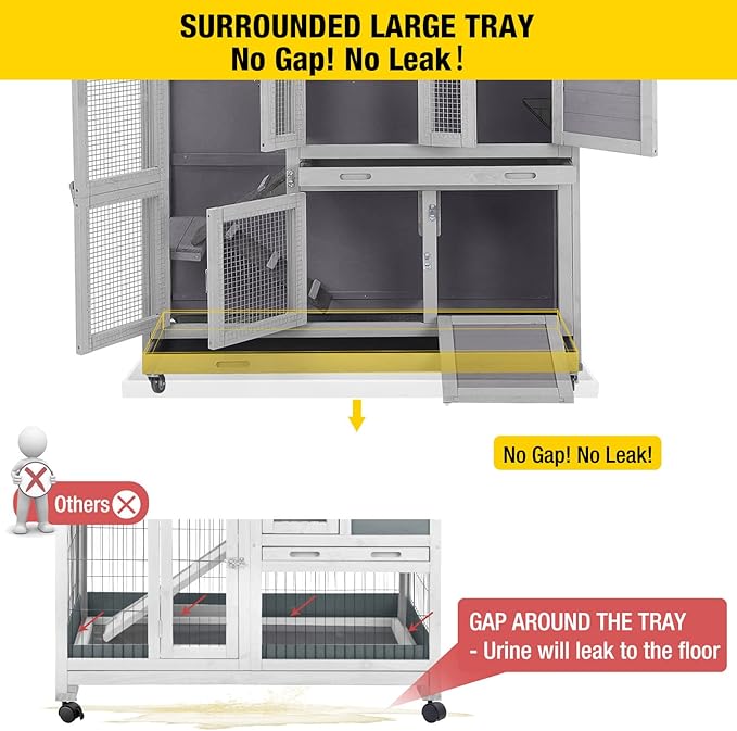Aivituvin Bunny Cage Rabbit Hutch Indoor Rabbit House with Wheels Outdoor Guinea Pig House with Two Plastic Tray