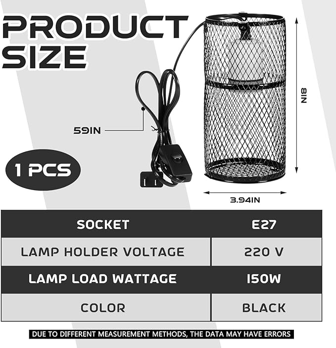 VIHOSE 1 Pcs Reptile Heat Lamp Guard with 150W Ceramic Heat Emitter Basking Anti Scald Heating Lamp Holder Mesh Cage Reptile Protection Lampshades for Lizard Snake Chick, Bulb Not Included