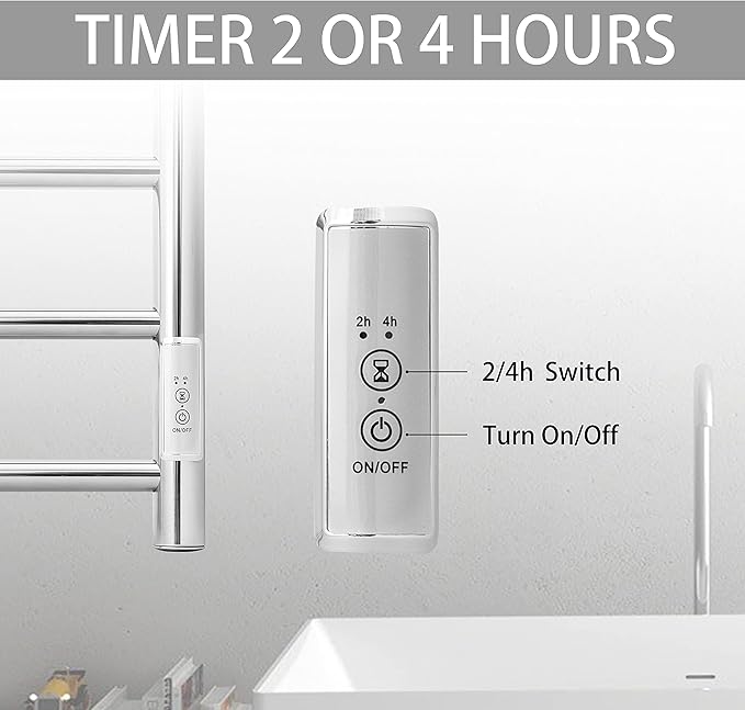 KEG Towel Warmer Wall Mounted with Built-in Timer 12 Bars Electric Stainless Steel Heated Towel Racks for Bathroom, Hot Plug-in Bath Towel Heater Polish Chrome