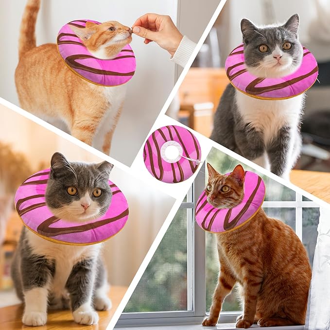 Cat Cone Collar Soft, Adjustable Cat Recovery Collars Kitten Cones to Stop Licking, Cute Donut E Collar After Surgery, Anti-Lick Wound Healing Elizabethan Collar for Kittens (Pink, Medium)