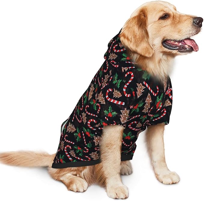 Christmas Tree Black Hoodie,Christmas Cosplay Dog Clothes with Pocket and Hat Winter Clothes Sweaters Small