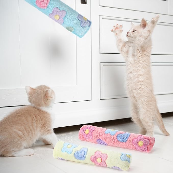 Civaner 6 Pcs Flower Toy Cat Catnip for Indoor Cat 10.6 Inch Kitten Kicker Stick Catnip Toy with Crinkle Sound Inside Interactive Soft Plush Kitten Pillow for Chew Exercise (Pink, Green, Yellow)