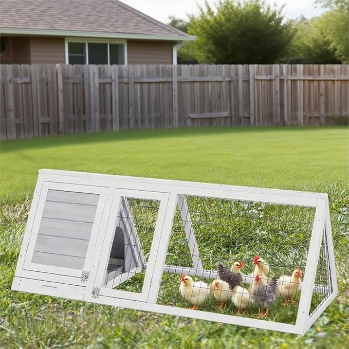 Chicken Coop for 2 Chickens Small Rabbit Hutch Quail Coop Wooden Bunny Cages Outdoor Chicken House w/Ventilating Wire (Wood) (Grey)