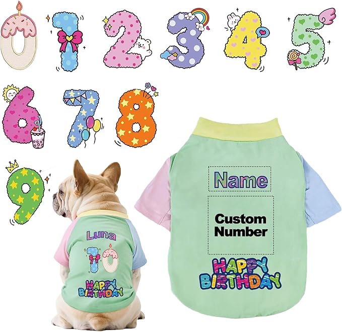 Custom Dog Birthday Shirt,Personalized Pet Apparel Print with Name Age Number,Pet Birthday Outfit,Lightweight Breathable Cotton Vest for Small Medium Large Dogs Cat (Dopamine Green, XX-Large)