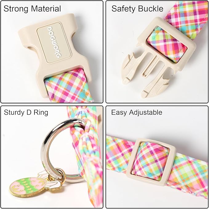 DOGWONG Easter Dog Collar, Cute Easter Colorful Plaid Pet Collar Durable Holiday Girl Boy Adjustable Cotton Dog Collars for Large Dogs,XL Visit The Elegant Little Tail Store