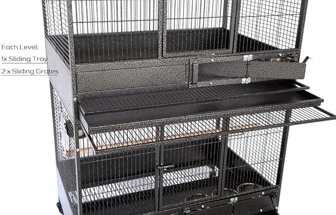 Extra Large Stackers Heavy Duty Wrought Iron Breeder Parrot Aviary Bird Breeding Rolling Cage with Side Nest Doors (Black Vein, Triple Stacker)