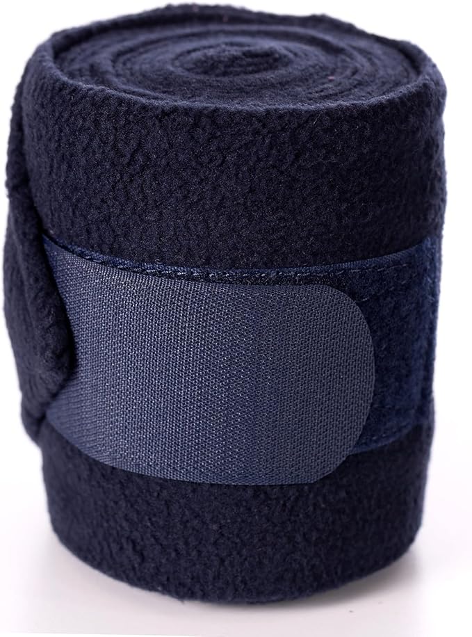 Equinavia Luna 9' Fleece Polo Wraps, Set of 4 Horse Leg Bandages with Storage Bag | Black - One Size - Navy - One Size