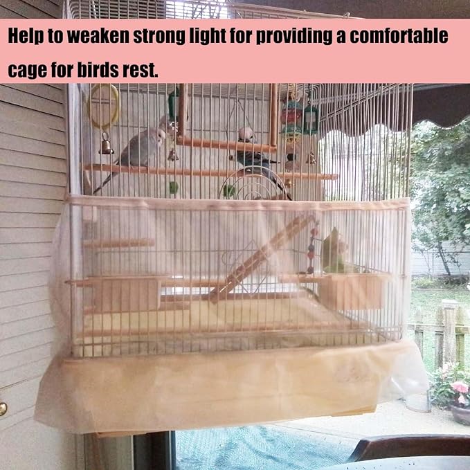 Allazone Bird Cage Seed Catcher, Large Bird Cage Cover, 75-118'' Universal Adjustable Birdcage Cover Skirt Soft Airy Nylon Mesh Net for Parakeet Macaw African Round Square Cage, White