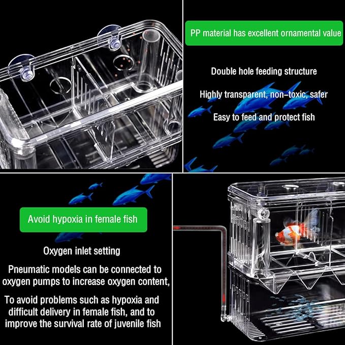 Double Room Breeder Box for Fish Tank, Fish Tank Breeding Box with 1 Toilet and 1 Mesh Bag, PC Transparent Aquarium More Convenient for You to Watch Ornamental Fish and Shrimps(Small)