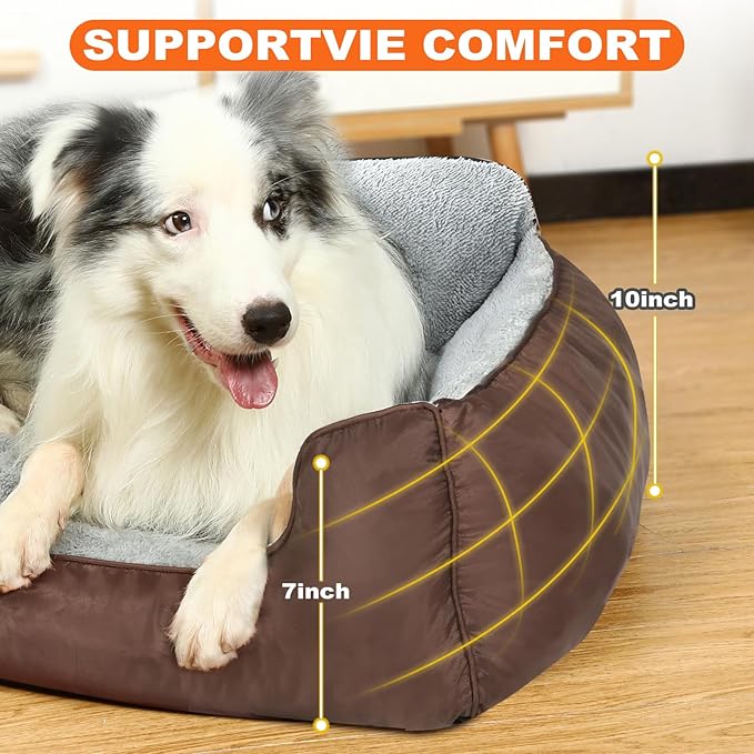 Large Dog Bed, Washable Dogs Beds for Large Dogs, Rectangle Pet Beds Soft Calming Dog Beds with Non-Slip Bottom, 31”x26”x7”, Brown