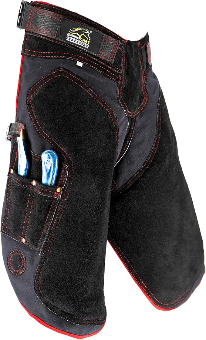 Equine Care Farrier Apron Chaps – Cowhide Leather & 500 GSM Canvas, EVA Padded Air-Mesh, Dual Magnetic, Adjustable Waist, Ergonomic Apron for Farriers, Blacksmiths & Hoof Trimming (23 inches (59 cm))