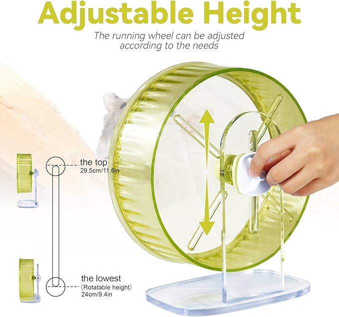 9In Hamster Wheel, Adjustable Chinchilla Wheel, Silent Spinner for Dwarf Syrian Gerbils & Mice (9 Inch, Green)