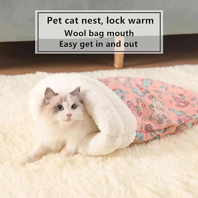 Cat Sleeping Bag for Indoor Cats,Sleeping Bag for Cats,Cozy Cat Winter Sleeping Bag,Warm Cat Sleeping Bag,Soft Fluffy Washable Cat Bed Cave,Cat Blankets for Indoor Cats (I)