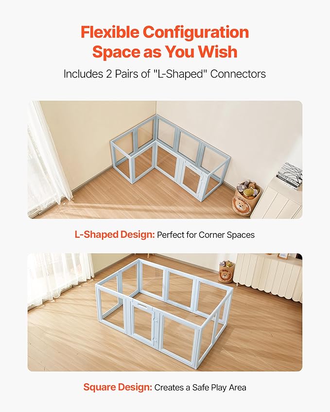 VEVOR Clear Acrylic Dog Playpen Indoor, 76x49x30 in Plastic Pet Playen for Large Sized Dogs, Easy Assemble Waterproof Puppy Playpen, Easy to Clean, Durable Indoor Pet Dogs Cats Fence Kit