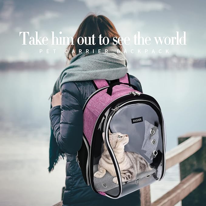 BAGLHER Cat Carrier Backpack Bubble - Fit Up to 18 Lbs - Airline-Approved Dog Backpack Carrier for Small Pets Puppies Dogs Bunny, Space Capsule Dog Carrier Backpack for Travel Outdoor Hiking, Pink